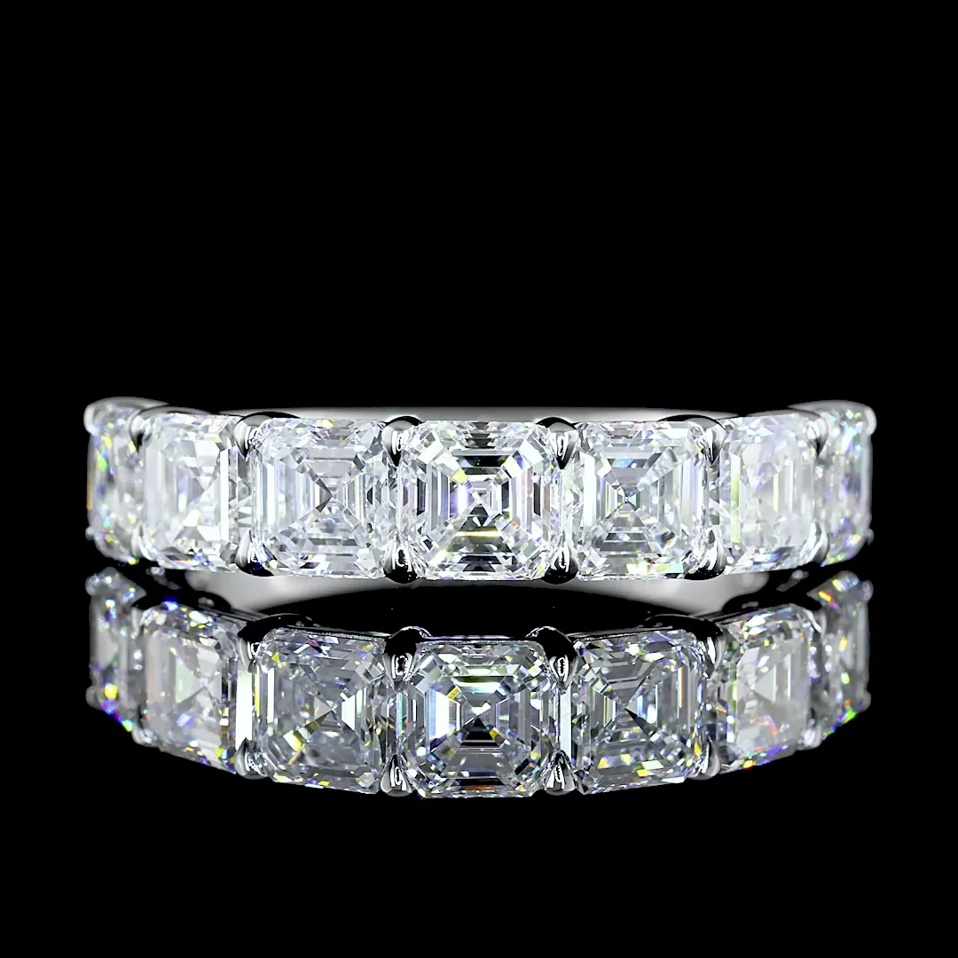 3.14 Cts 14k White Gold Asscher Shape 7 Stones Eternity Band - Video