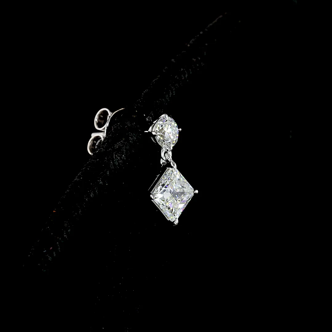 1.44 Cts 14k White Gold Princess Shape Hanging Earring - Image 2