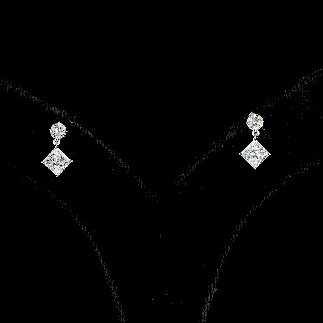 1.44 Cts 14k White Gold Princess Shape Hanging Earring - Image 3