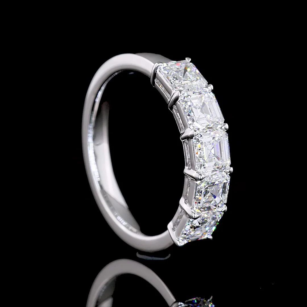 2.1 Cts 14k White Gold Asscher Shape 5 Stones Eternity Band - Image 2