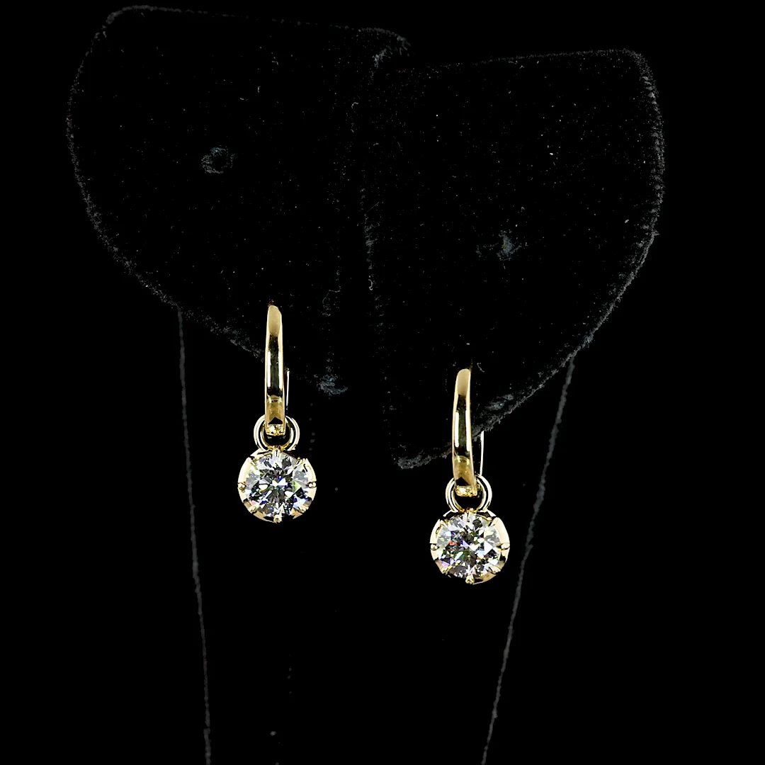 1 Cts 14k Yellow Gold Round Shape Hanging Earring - Image 3