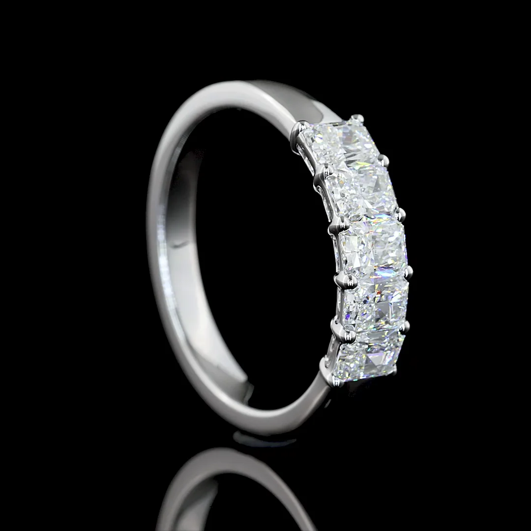 1 Cts 14k White Gold Radiant Shape 5 Stones Eternity Band - Image 2