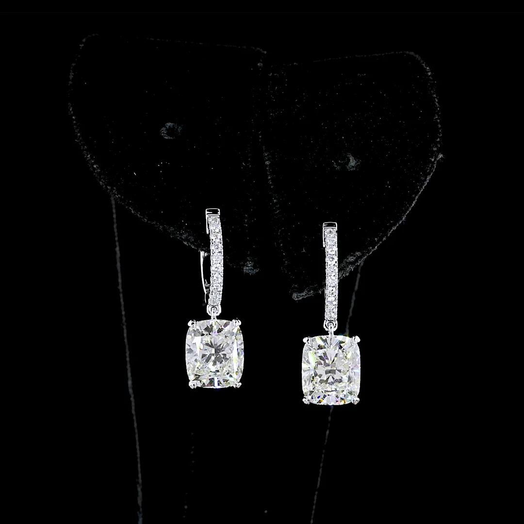 5.22 Cts 14k White Gold Cushion Brilliant Shape Hanging Earring - Image 3