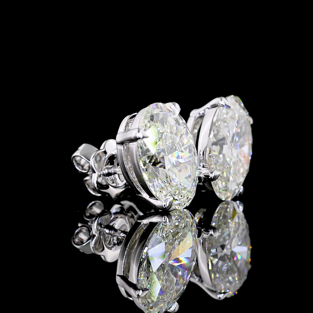 8.04 Cts 14k White Gold Oval Shape Studs Earring - Video