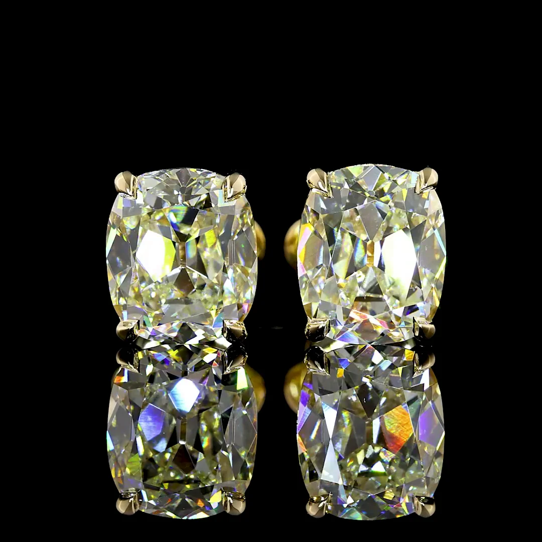 3.13 Cts 14k Yellow Gold Antique Cushion Shape Studs Earring - Image 3