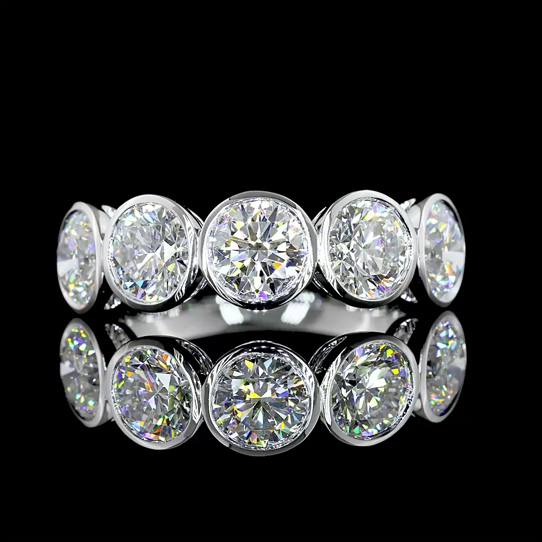 2.96 Cts 14k White Gold Round Shape 5 Stones Eternity Band - Video