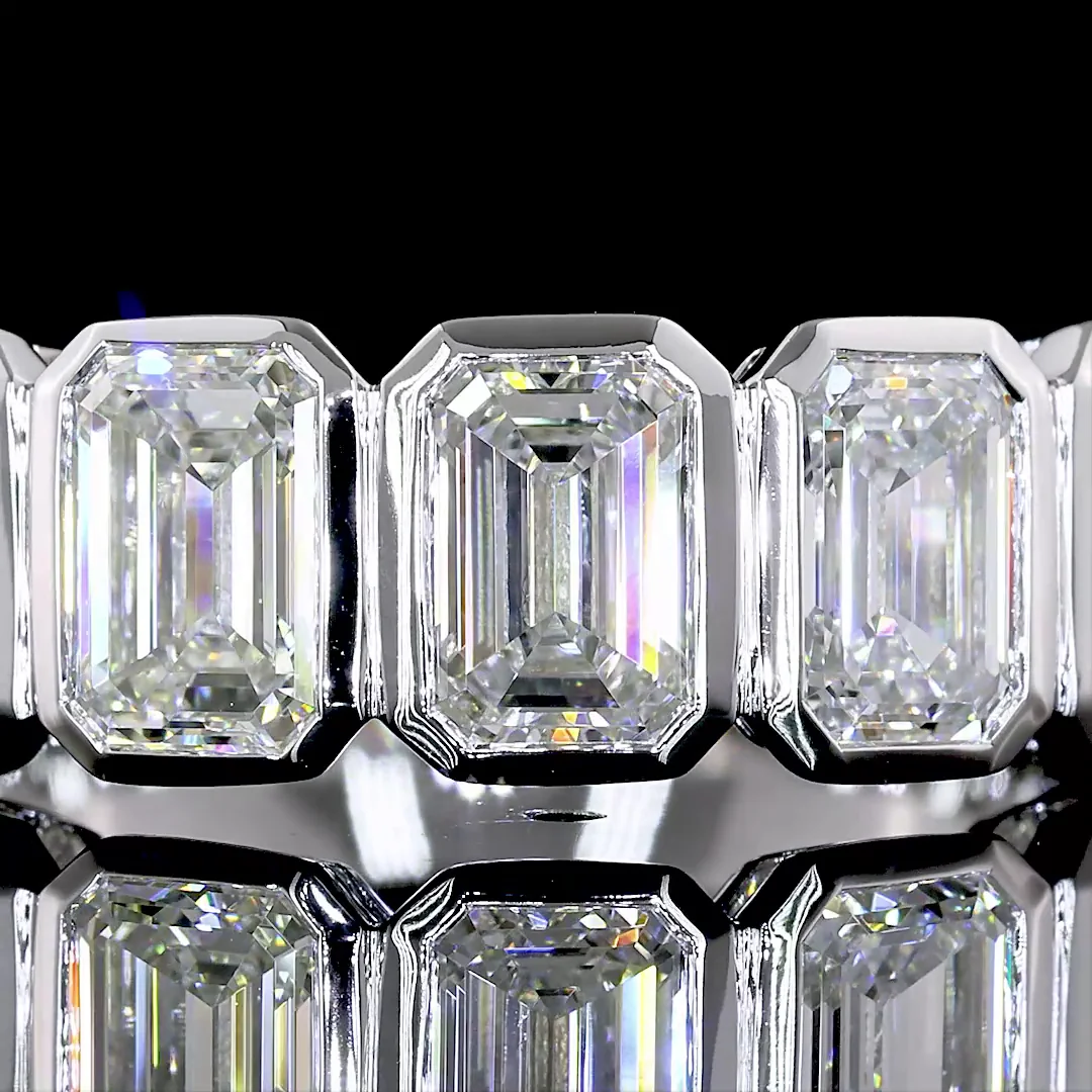 2.99 Cts 14k White Gold Emerald Shape 5 Stones Eternity Band - Image 3