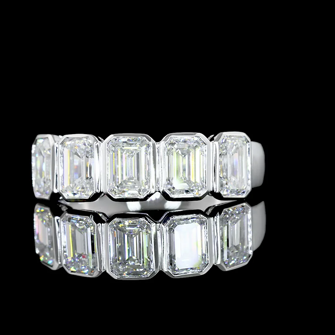 2.07 Cts 14k White Gold Emerald Shape 5 Stones Eternity Band - Video