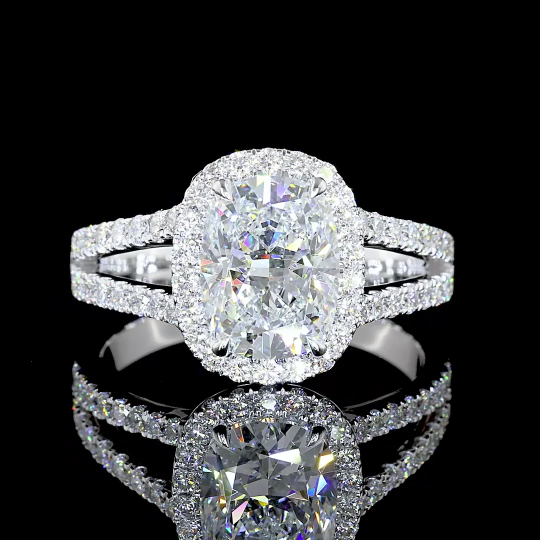 2.52 Cts 14k White Gold Cushion Brilliant Shape Split Shank Ring - Image 3