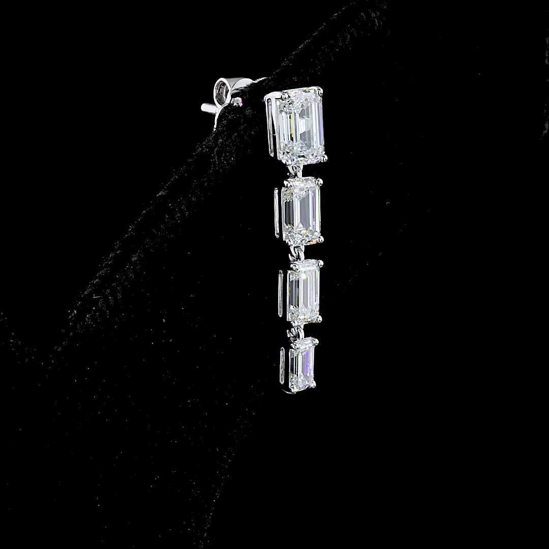 2.62 Cts 14k White Gold Emerald Shape Hanging Earring - Image 2