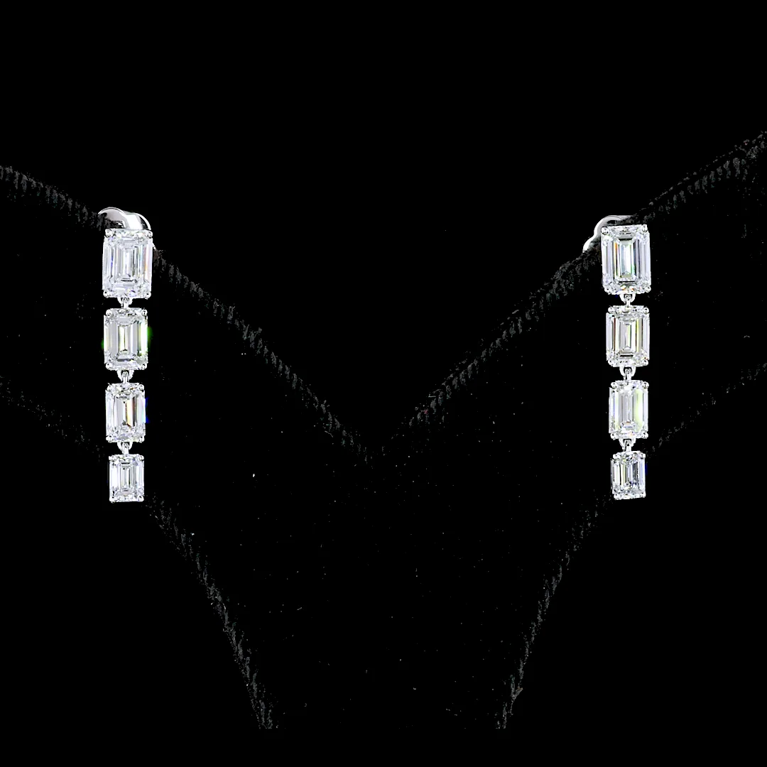 2.62 Cts 14k White Gold Emerald Shape Hanging Earring - Image 3