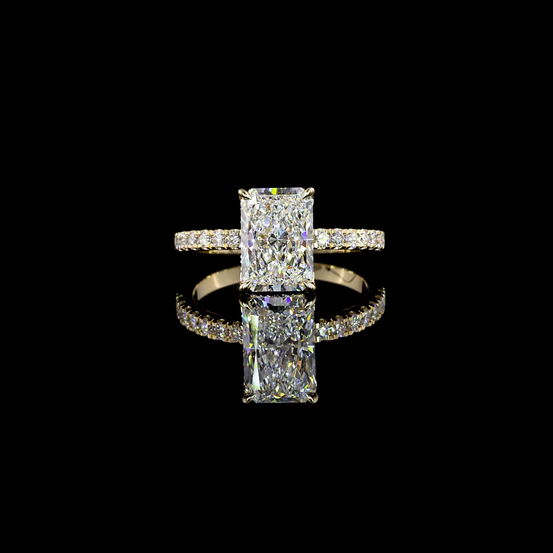 2.48 Cts 14k Yellow Gold Radiant Shape Hidden Halo Ring - Video