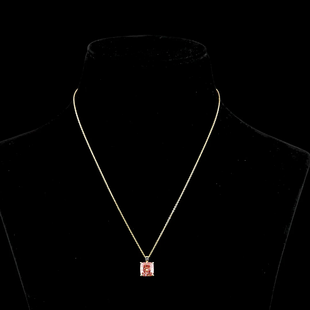3.56 Cts 14k Yellow Gold Cushion Brilliant Shape Solitaire Pendant - Video