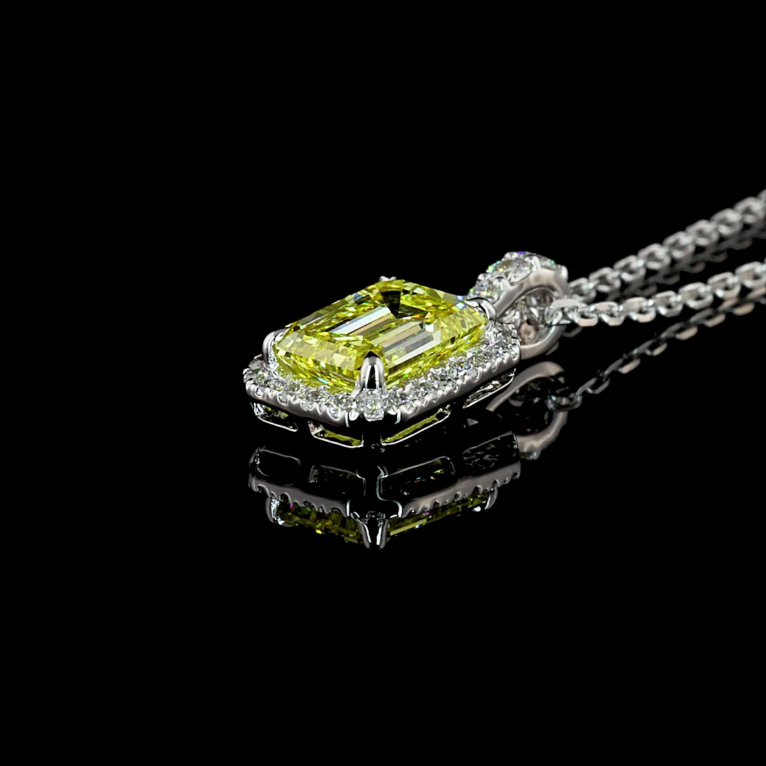 1.27 Cts 14k White Gold Emerald Shape Halo Pendant - Image 4