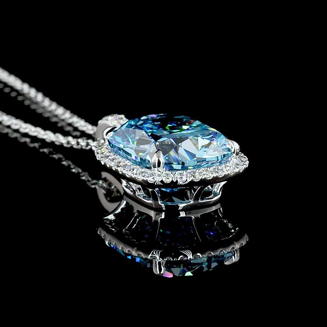 4.32 Cts 14k White Gold Cushion Brilliant Shape Halo Pendant - Image 2