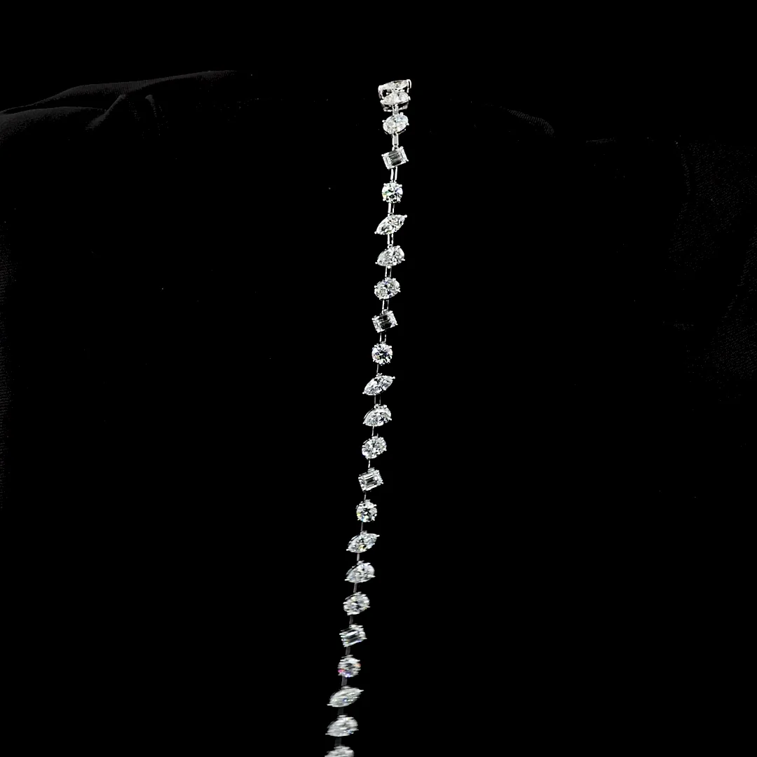 6.1 Cts 14k White Gold Mix Shape Station Bracelet - Image 3