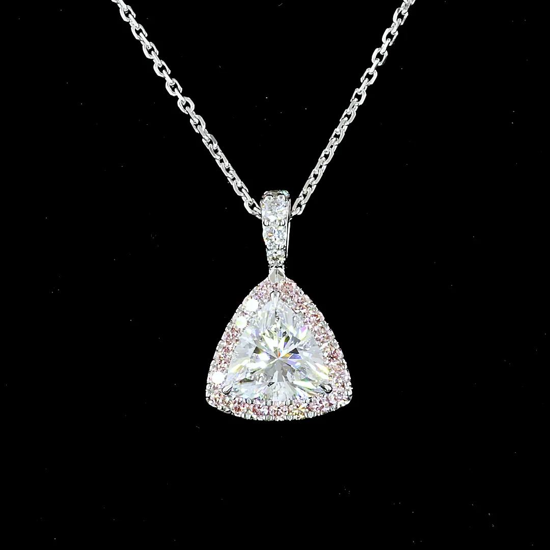 1.31 Cts 14k White Gold Triangle Shape Halo Pendant - Image 3