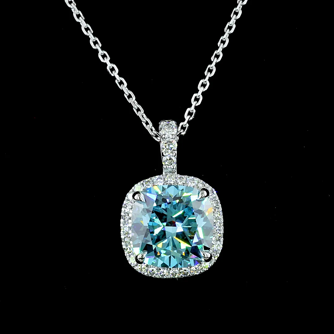 2.95 Cts 14k White Gold Cushion Modified Shape Halo Pendant - Image 3