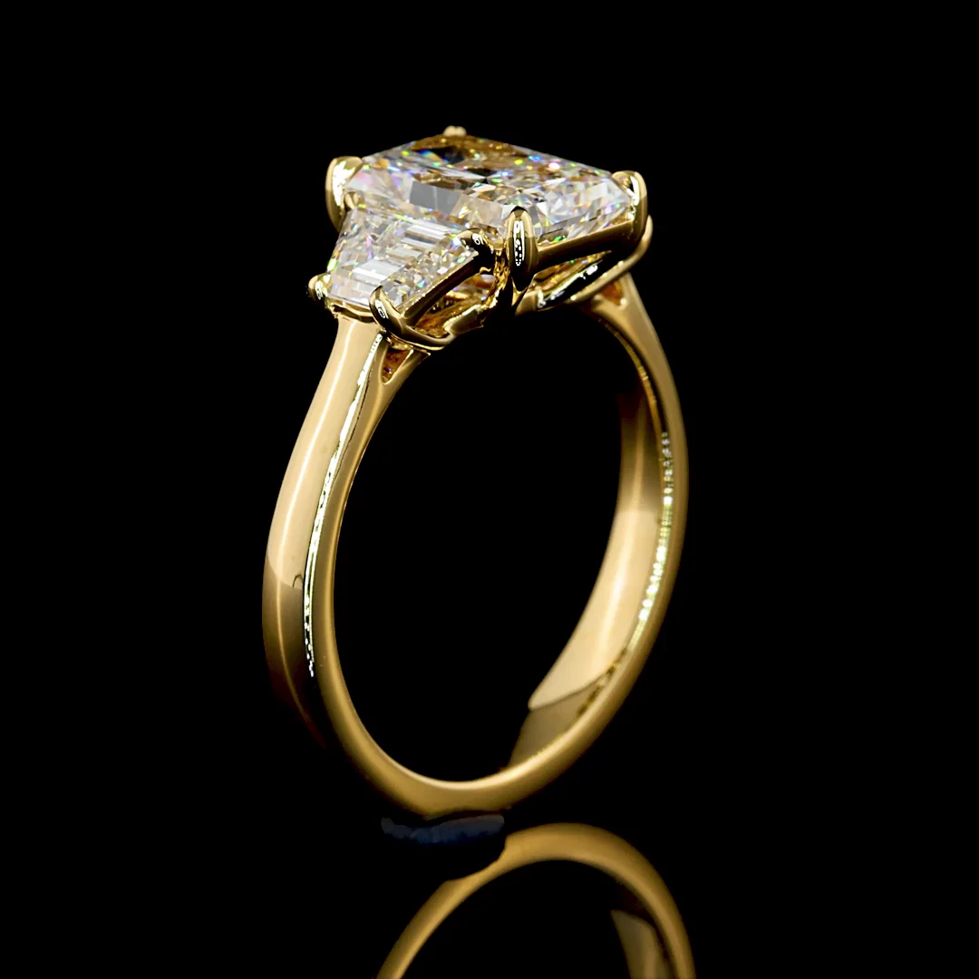 2.23 Cts 14k Yellow Gold Radiant Shape 3 Stones Ring - Image 4
