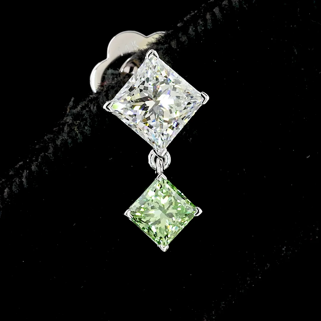 1.77 Cts 14k White Gold Princess Shape Hanging Earring - Image 2