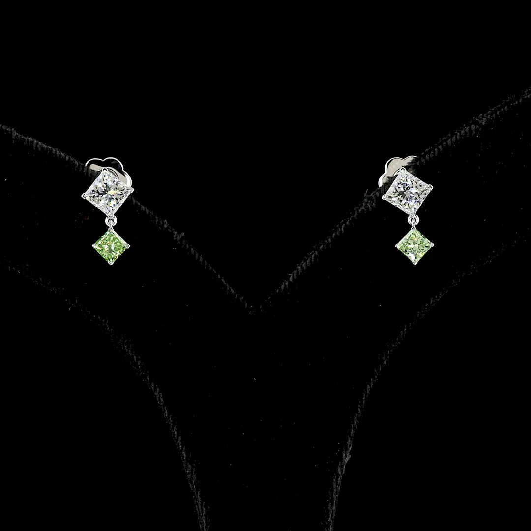 1.77 Cts 14k White Gold Princess Shape Hanging Earring - Video