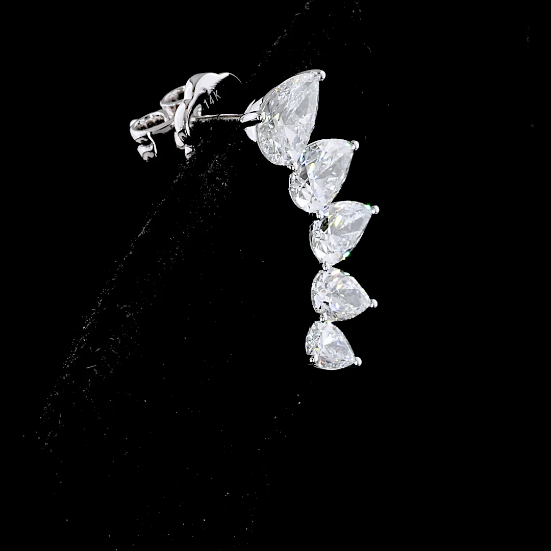 2.61 Cts 14k White Gold Pear Shape Crawler Earring - Image 3