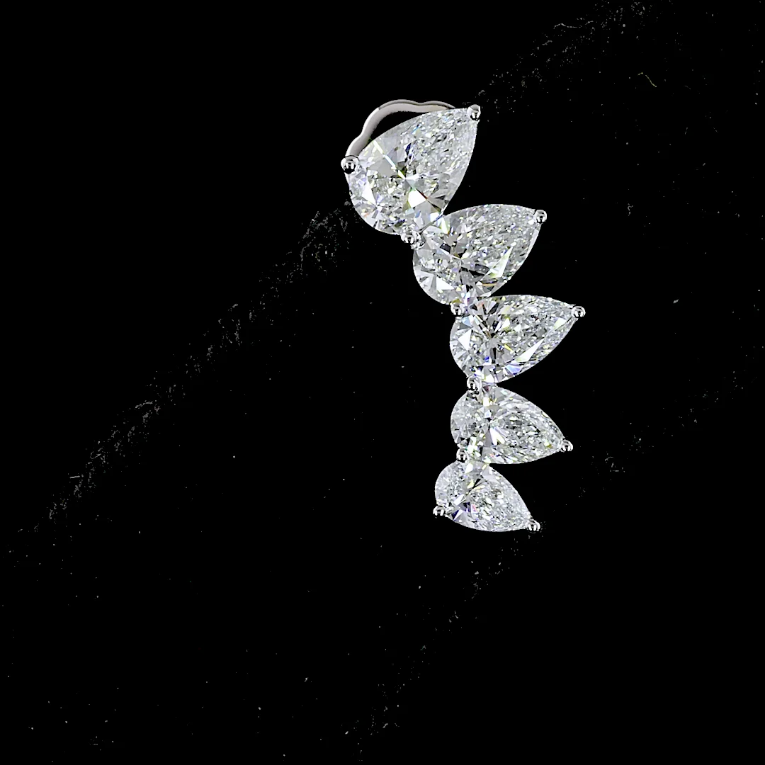 2.61 Cts 14k White Gold Pear Shape Crawler Earring - Image 4