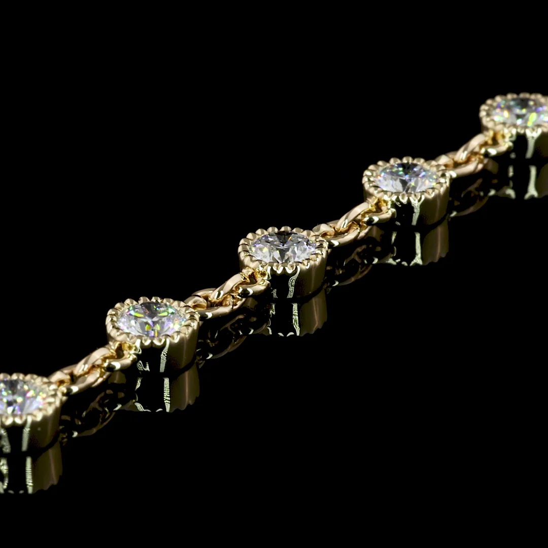 5.88 Cts 14k Yellow Gold Round Shape Station Necklace - Image 3