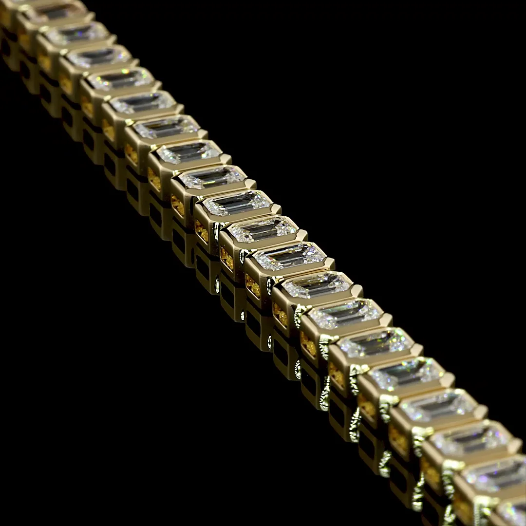 6.12 Cts 14k Yellow Gold Emerald Shape Tennis Bracelet - Image 3