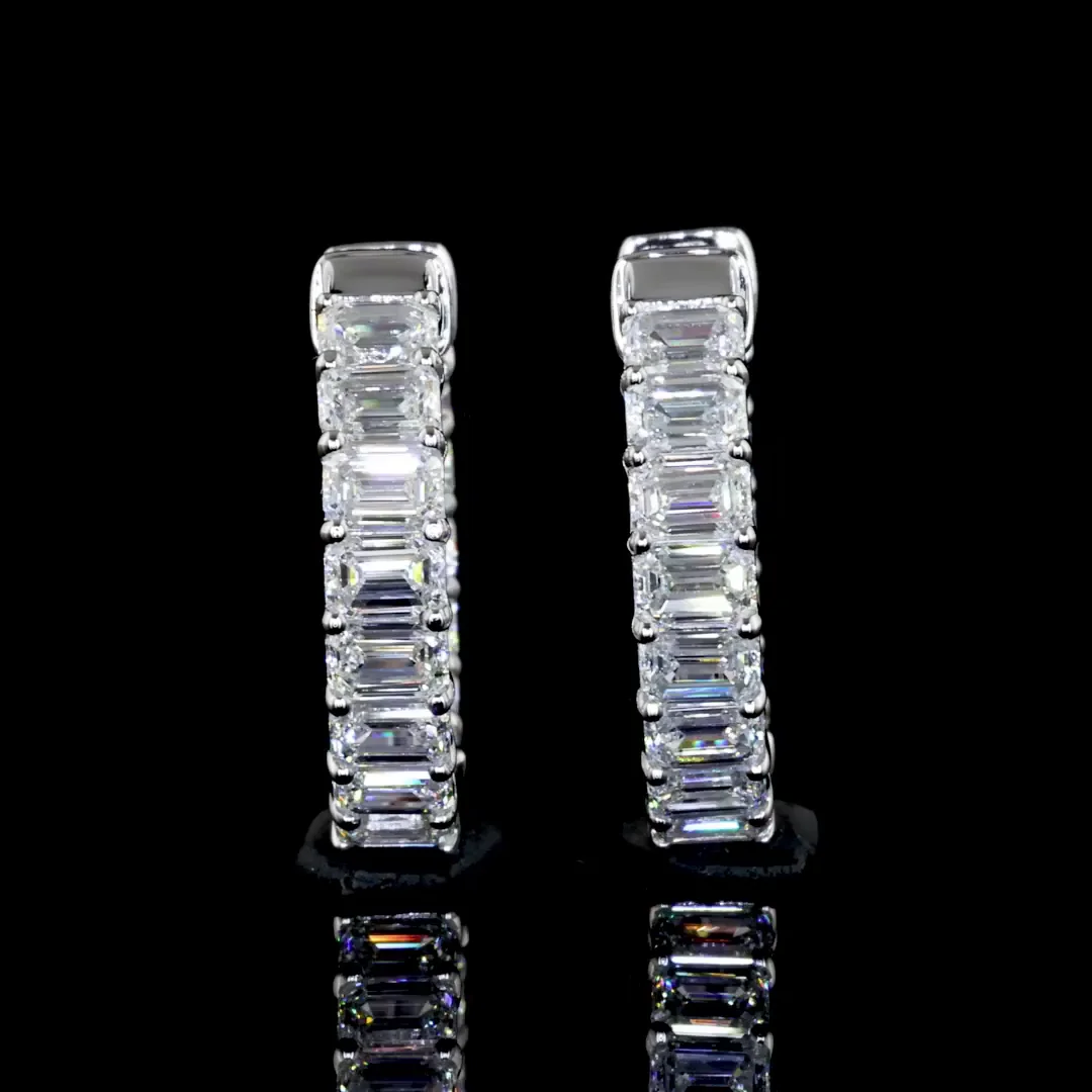 1.88 Cts 14k White Gold Emerald Shape Huggies Earring - Image 2