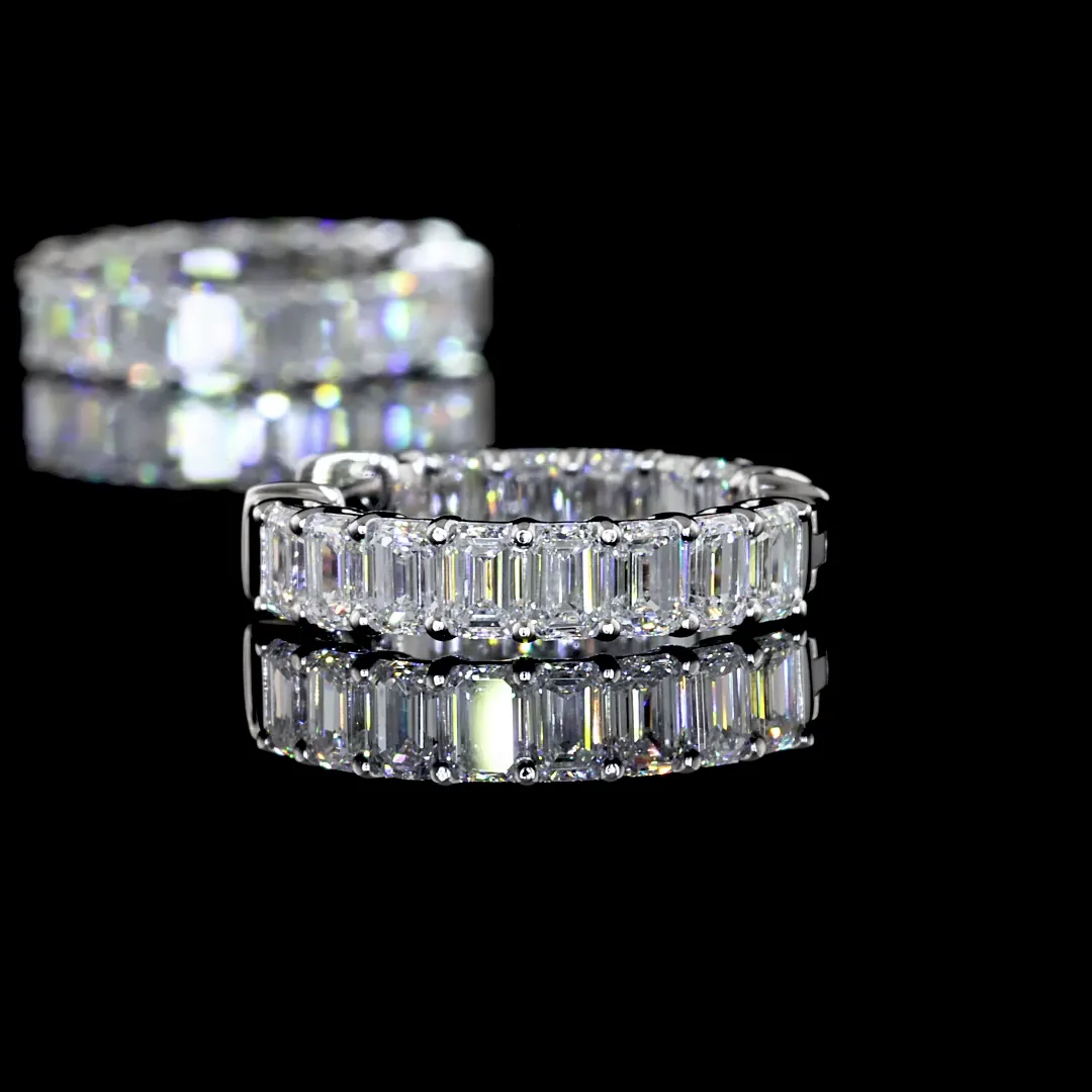 1.88 Cts 14k White Gold Emerald Shape Huggies Earring - Image 4