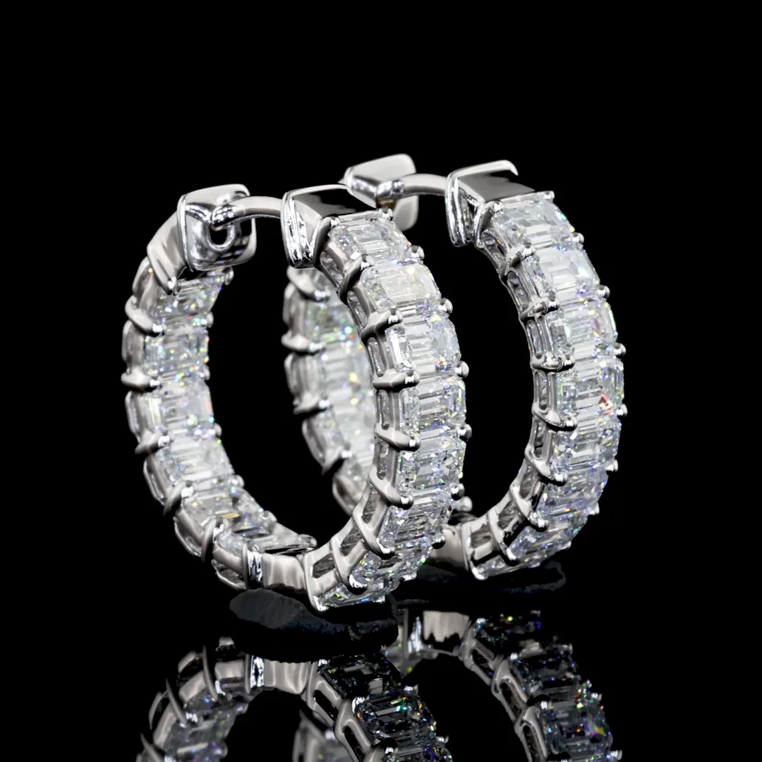 1.88 Cts 14k White Gold Emerald Shape Huggies Earring - Video