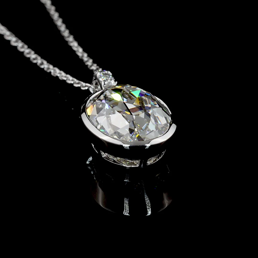 3.48 Cts 14k White Gold Antique Oval Shape Pendant Pendant - Image 3