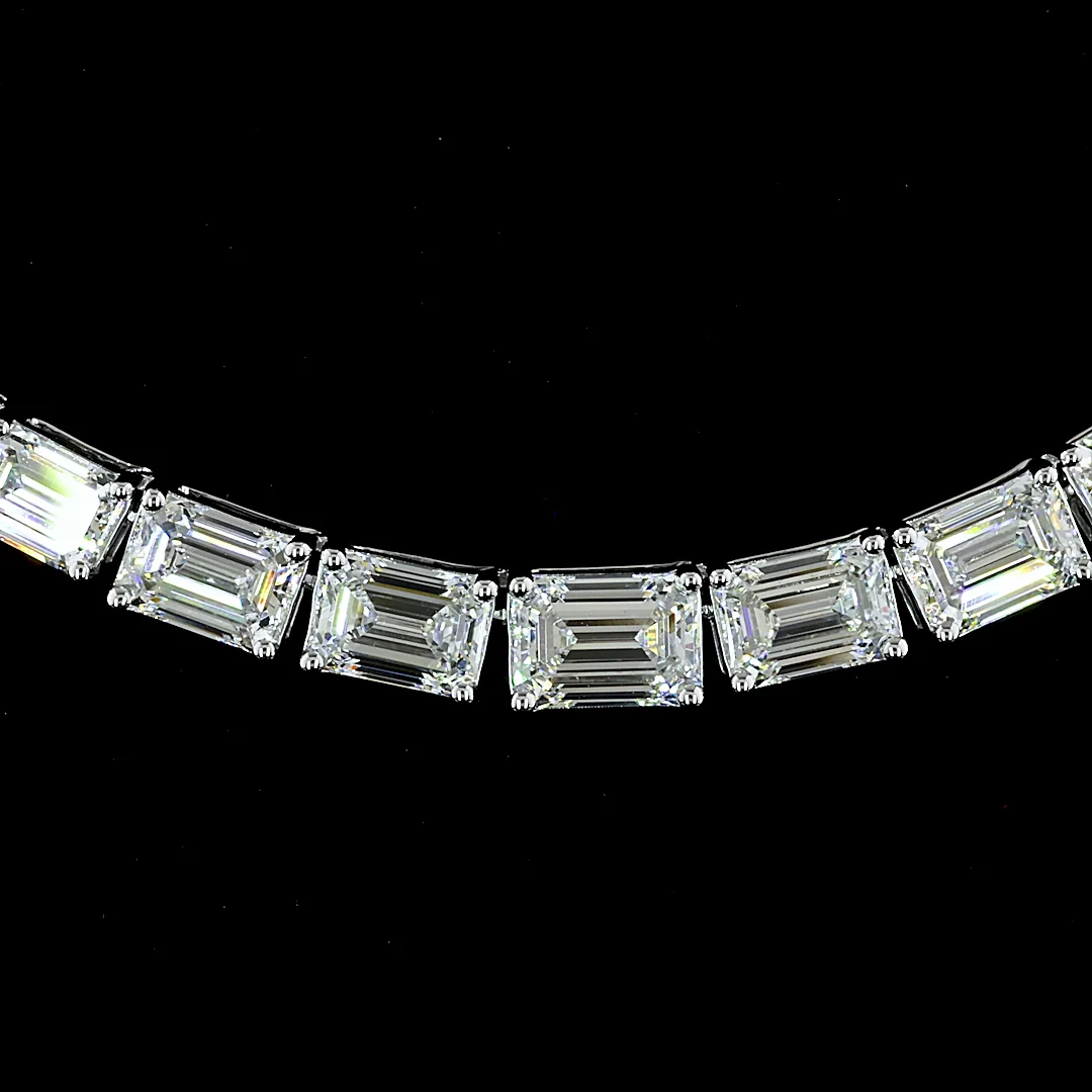 13.41 Cts 14k White Gold Emerald Shape Riviera Necklace - Image 2