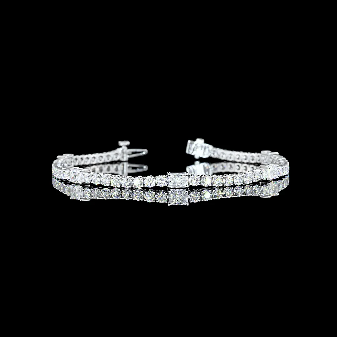 5.65 Cts 14k White Gold Radiant Shape Station Line Tennis Bracelet - Video