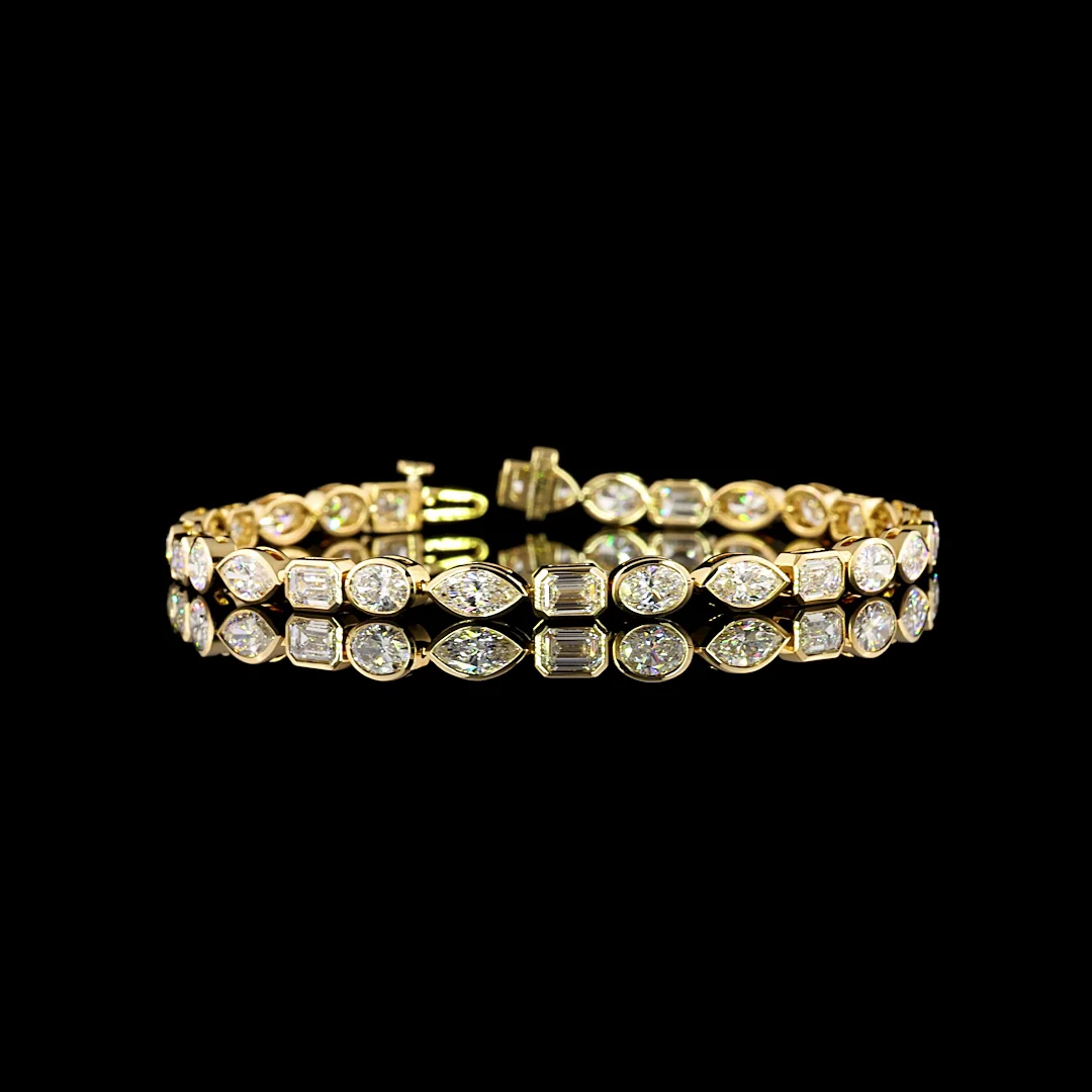 8.26 Cts 18k Yellow Gold Mix Shape Tennis Bracelet - Video