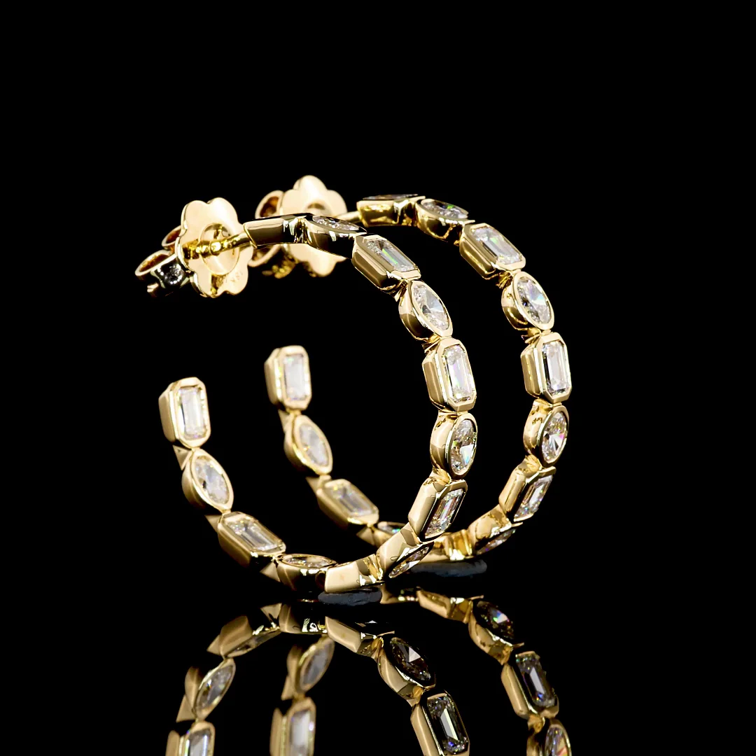 3.83 Cts 18k Yellow Gold Mix Shape C Hoops Earring - Image 2