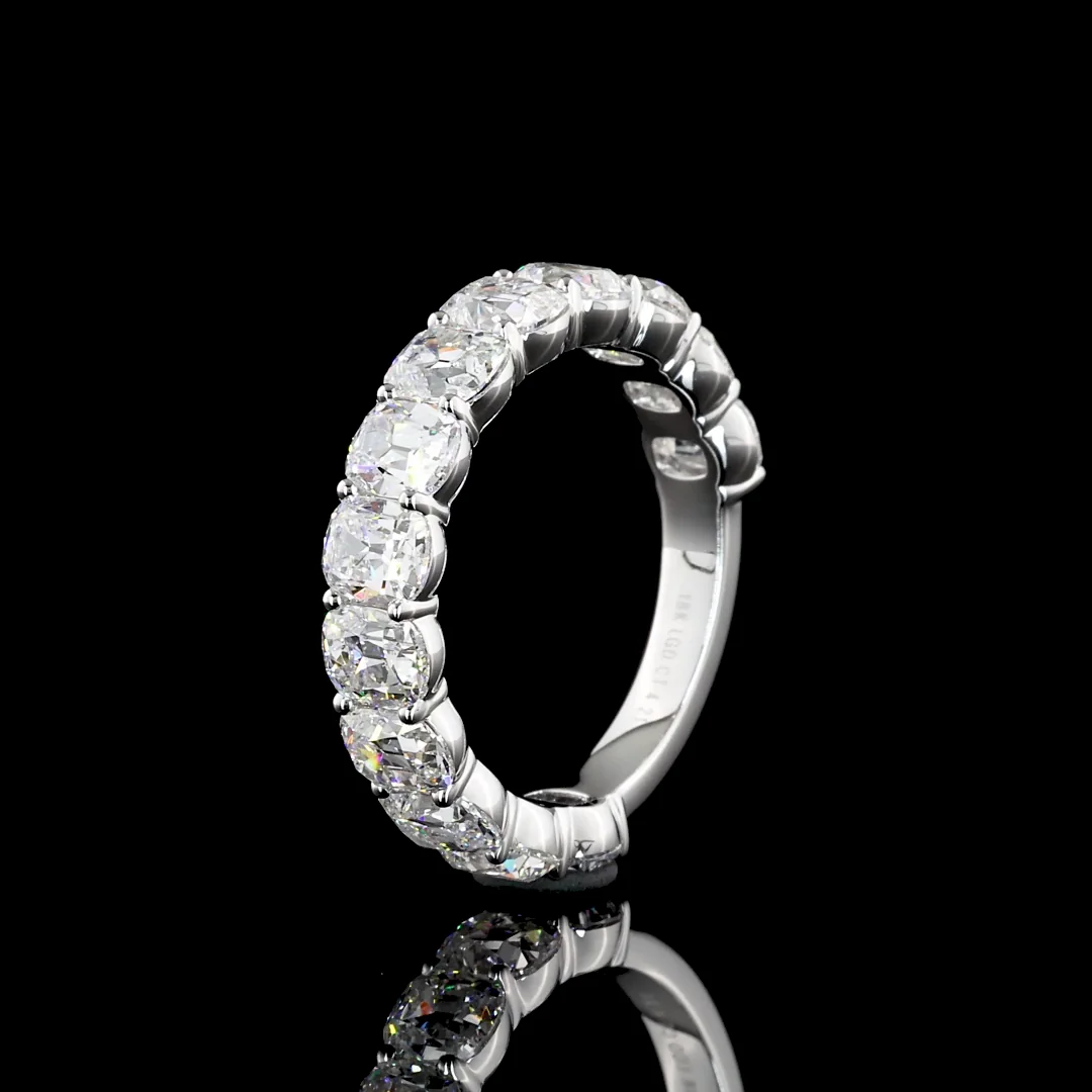 4.21 Cts 18k White Gold Antique Cushion Shape 3/4 Band Eternity Band - Video