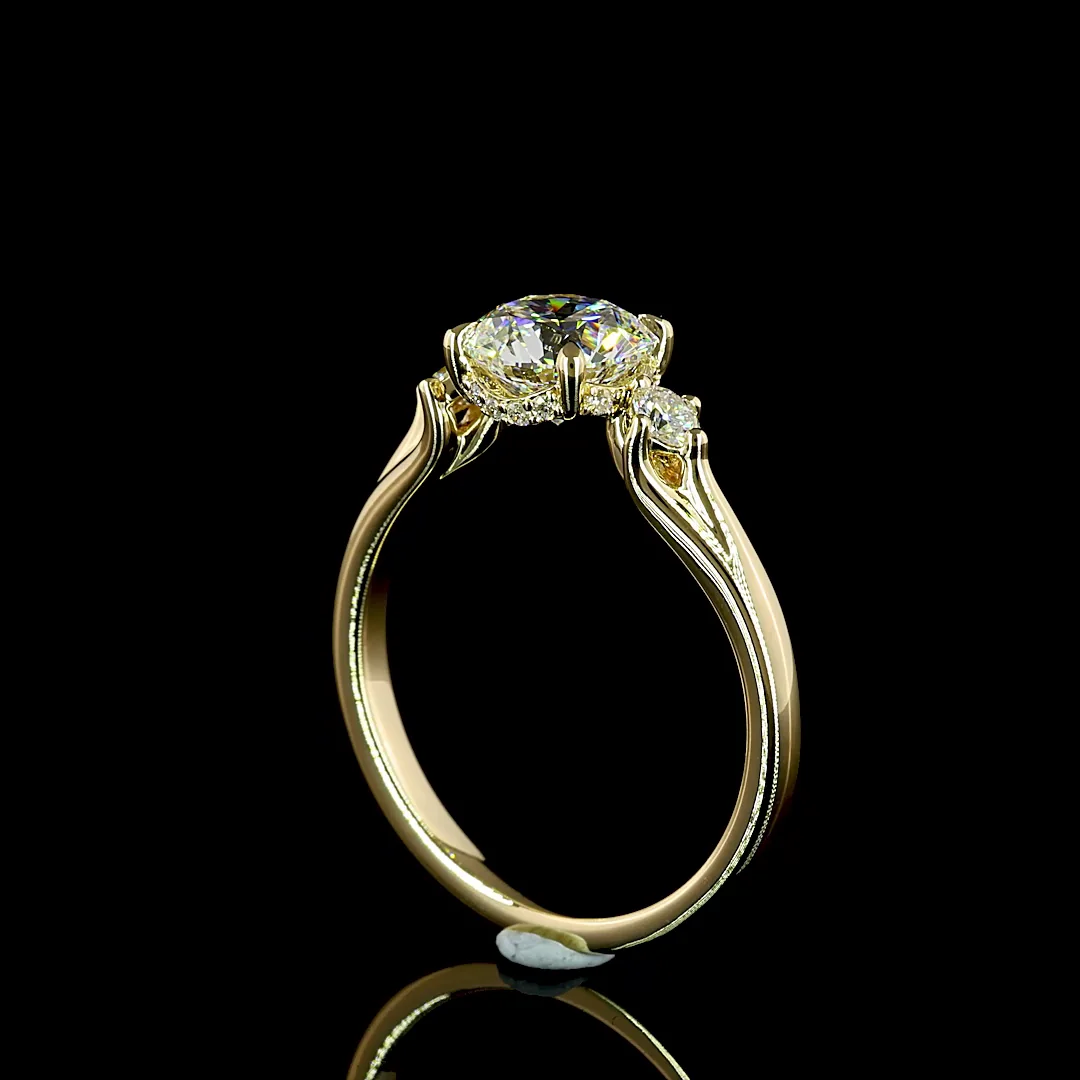1.6 Cts 14k Yellow Gold Round Shape Hidden Halo Ring - Image 2