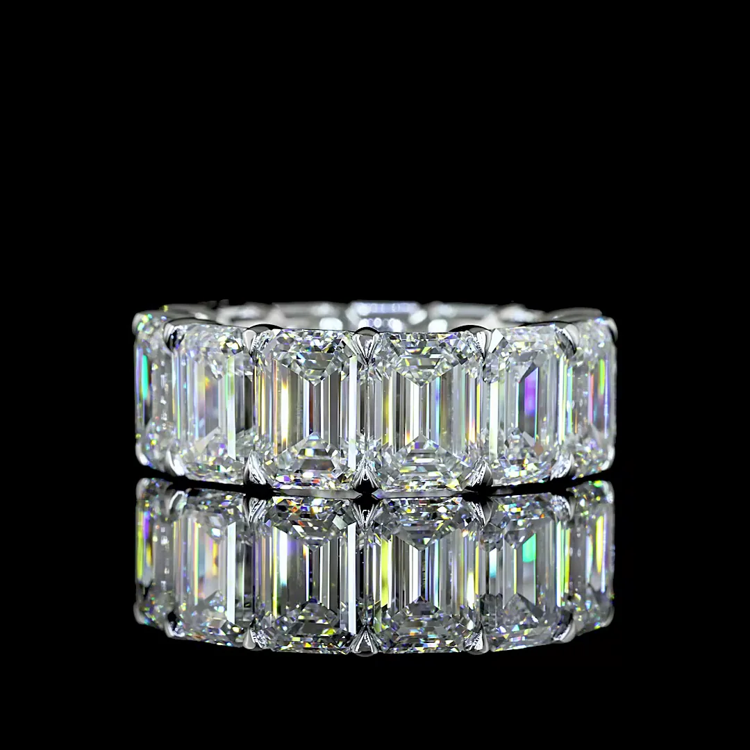 14.03 Cts Platinum Emerald Shape Eternity Band Eternity Band - Video