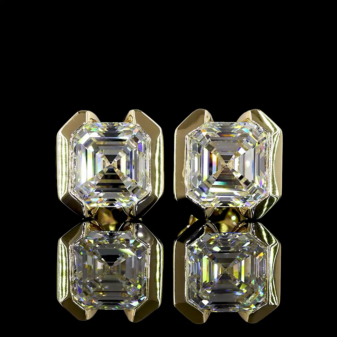 4.03 Cts 14k Yellow Gold Asscher Shape Studs Earring - Video