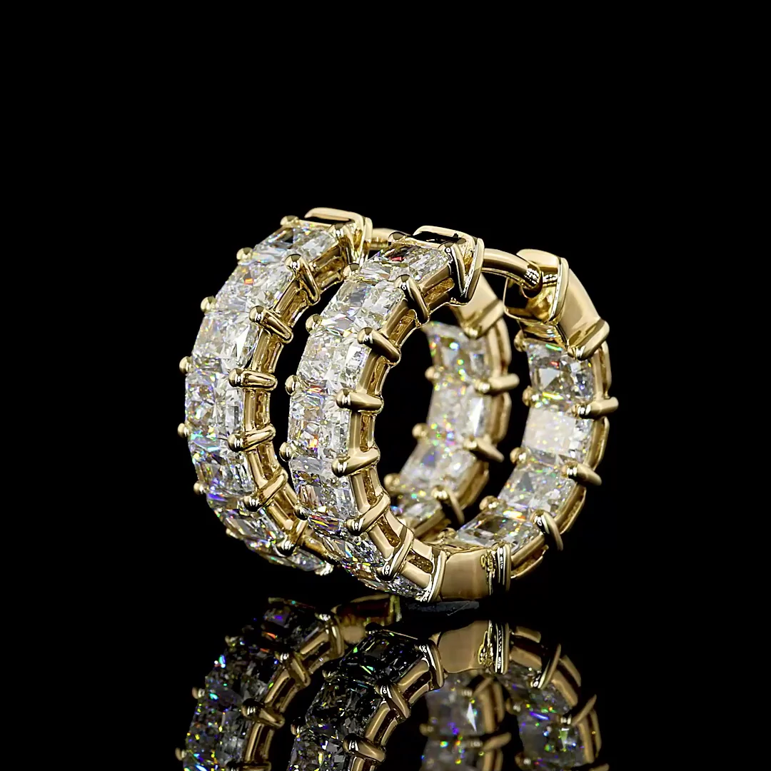 3.4 Cts 14k Yellow Gold Radiant Shape Huggies Earring - Image 2