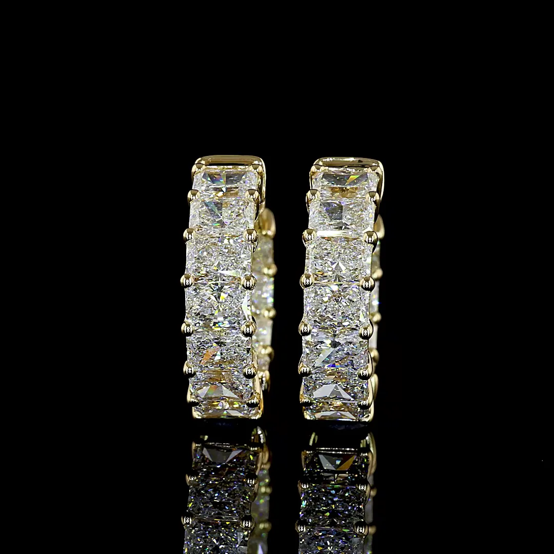 3.4 Cts 14k Yellow Gold Radiant Shape Huggies Earring - Video