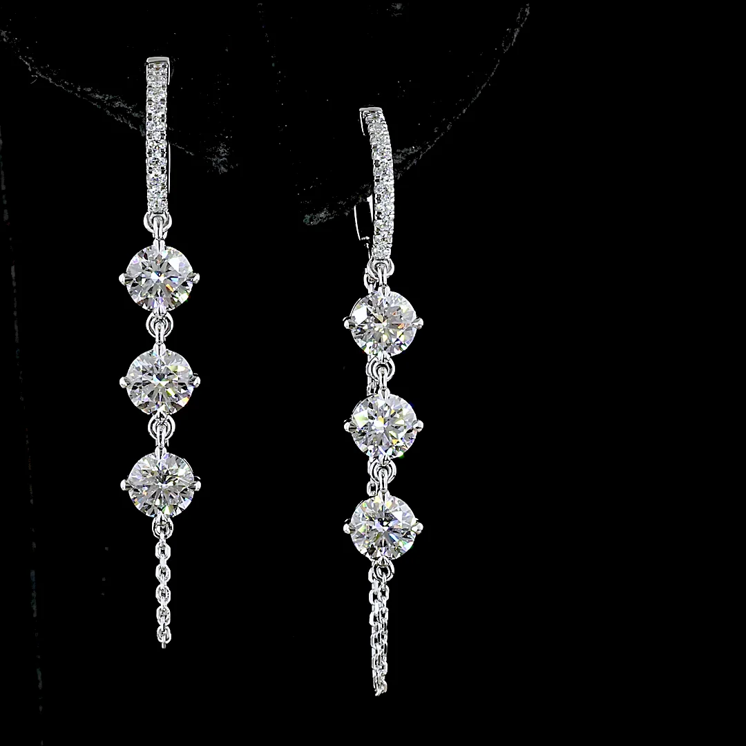 3.13 Cts 14k White Gold Round Shape Hanging Earring - Image 3