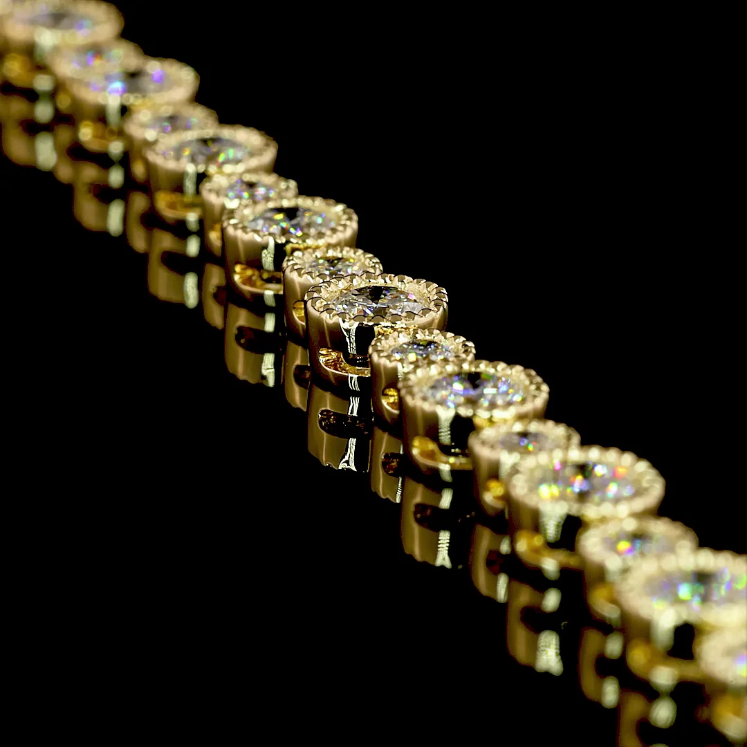 12.29 Cts 18k Yellow Gold Round Shape Station Line Tennis Necklace - Image 2