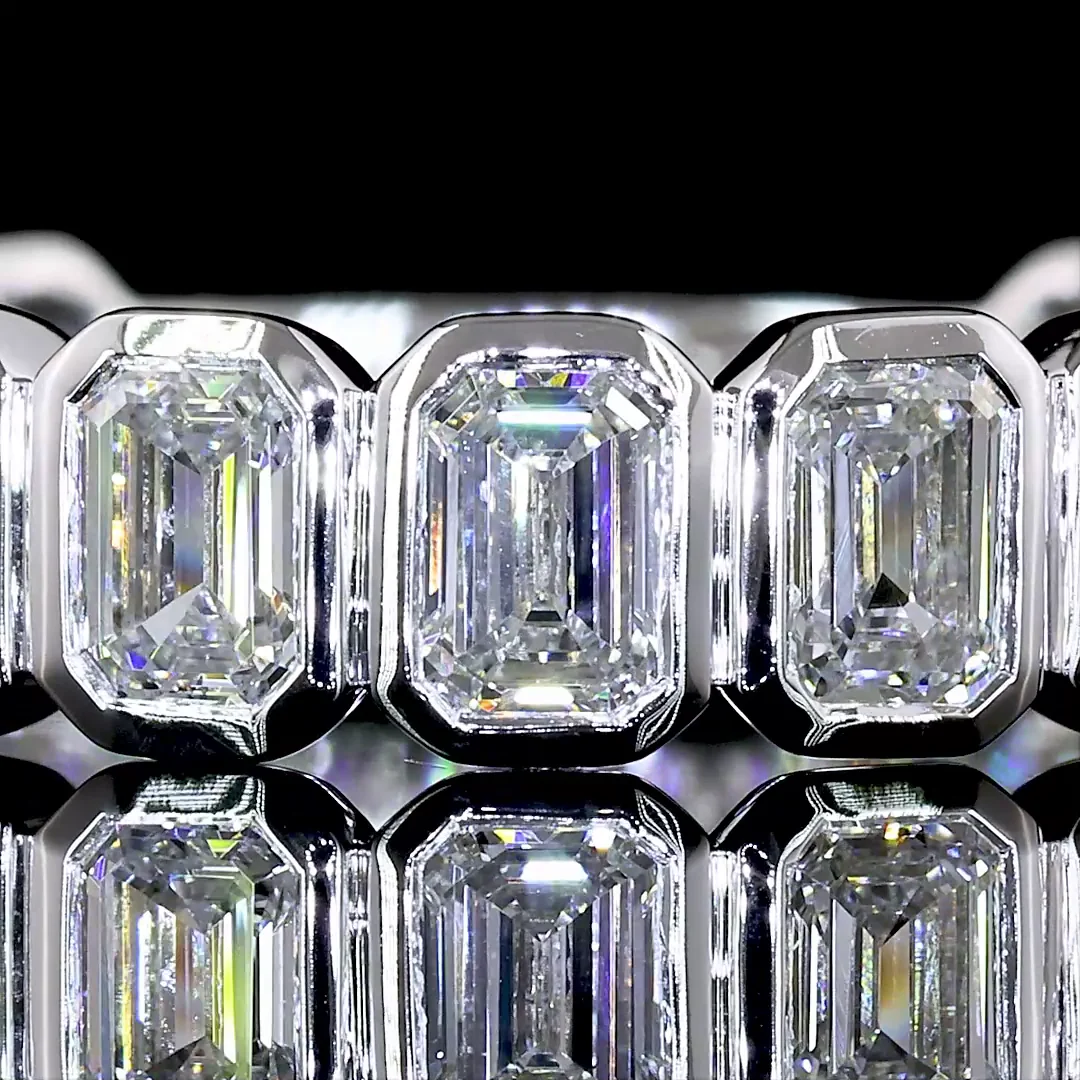 2.06 Cts 14k White Gold Emerald Shape 3/4 Band Eternity Band - Image 3