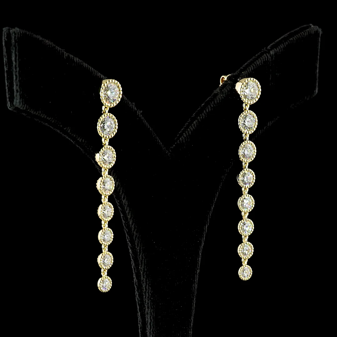 3.54 Cts 14k Yellow Gold Round Shape Hanging Earring - Image 2