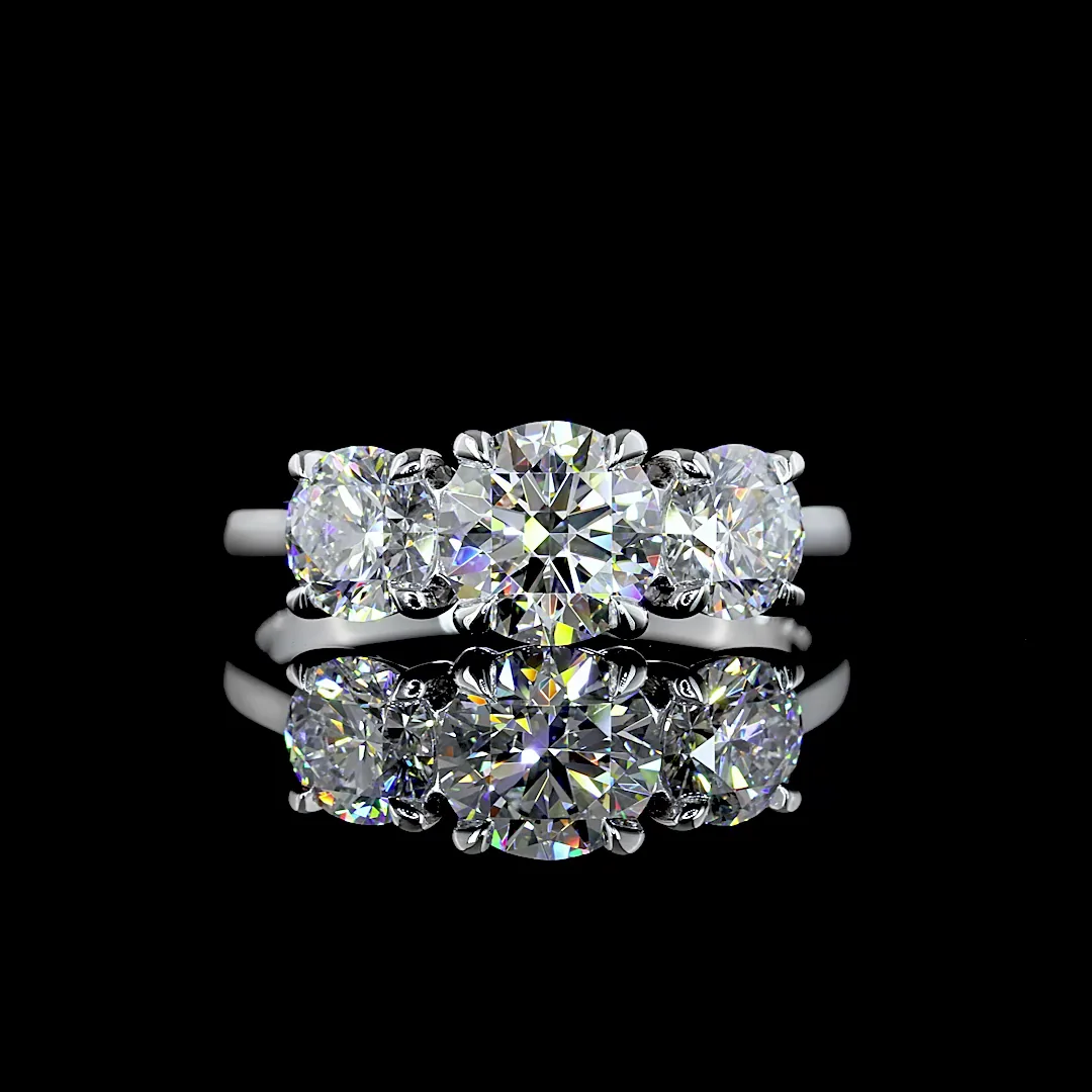 1.99 Cts 14k White Gold Round Shape 3 Stones Ring - Video