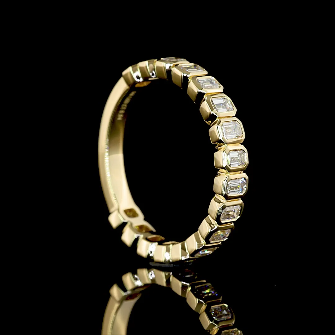 0.94 Cts 14k Yellow Gold Emerald Shape 3/4 Band Eternity Band - Image 2