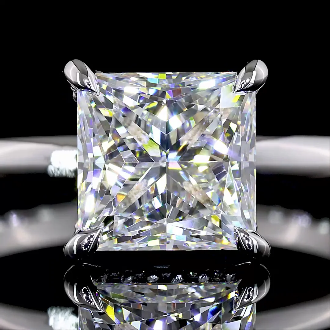 2.11 Cts 14k White Gold Princess Shape Hidden Halo Ring - Image 3